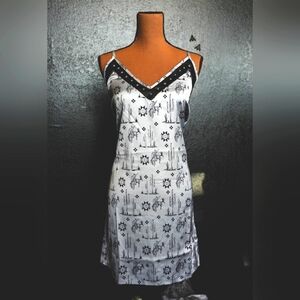 NWT Silver Grey Western print slip dress with leather trim